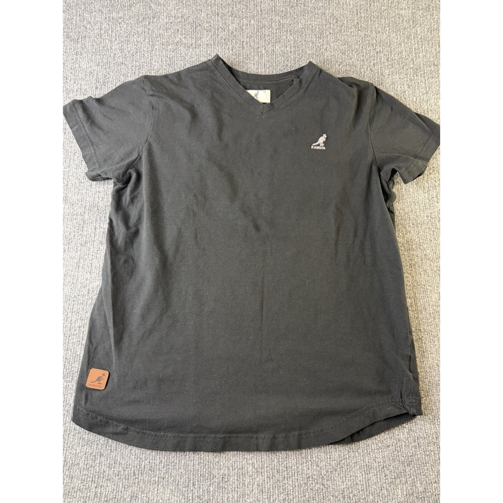 Kangol Mens V Neck T Shirt Black Short Sleeve Logo Tee Cotton Stretch Size M